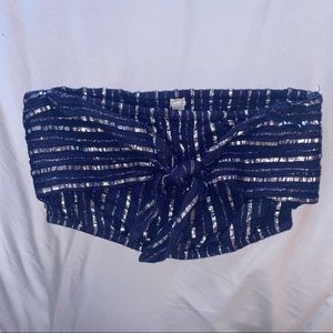 Aerie Navy Blue & Silver Striped Bandeau Top with Tie Front Bow